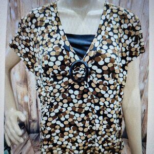 SIZE PXL BRIGGS NEW YORK Made in USA Polka Dot Short Sleeve Blouse INVPV417